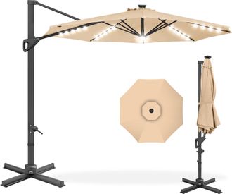 Best Choice Products 10ft 360-Degree Solar LED Lit Cantilever Patio Umbrella, Outdoor Hanging Shade