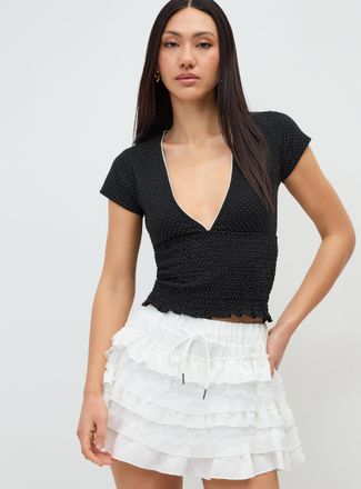 Twik Womens Polka-dotted smocked V-neck T-shirt In supporting of Tel-jeunes & Jack.org