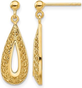 Diamond2Deal 14K Gold Filigree Teardrop Drop Dangle Earrings