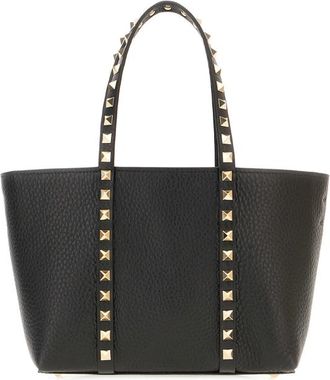 Valentino Garavani Black Leather Small Rockstud Shopping Bag