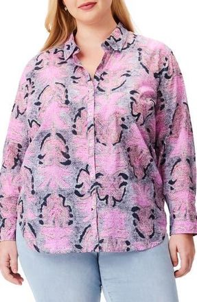 Nic+Zoe Petal Patch Relaxed Cotton Button-Up Shirt in Pink Multi at Nordstrom Rack, Size 3X