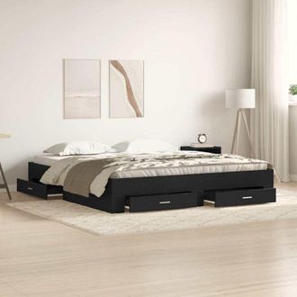vidaXL Estructura De Cama Con Cajones Roble Negro 180 X 200 Cm Vidaxl