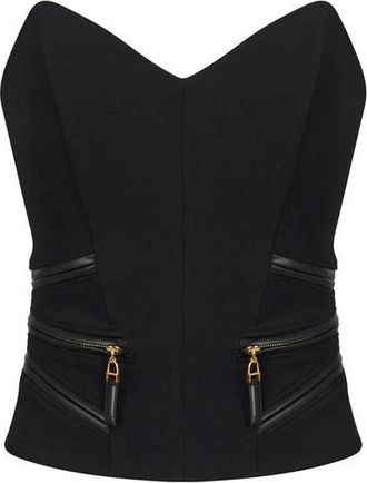 Elisabetta Franchi Crepe Top met Ritsdetails - Dames - Tops zonder mouwen - Zwart - S - Polyester - Tops