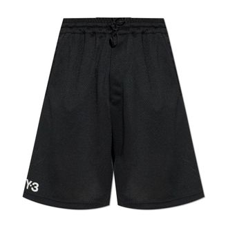 Yohji Yamamoto Long Shorts, male, Black, Size: M Perforated Shorts With Printed Logo