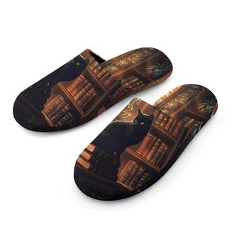 Generic Black Cat Library Sunlight Window Mens House Slippers Slip Indoor Slipper On Shoes Warm Outdoor