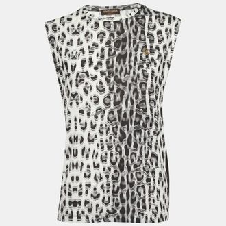 Roberto Cavalli Black/grey Printed Jersey & Mesh Tank Top