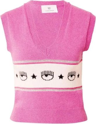 Chiara Ferragni Lichtroze Gilets Jassen Model 73Cbfm 19Cma 10414 - Dames - V-hals truien - Roze - M - Truien & Vesten