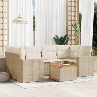 vidaXL Vidaxl - Set Sof&aacute;s De Jard&iacute;n 7 Piezas Y Cojines Rat&aacute;n Sint&eacute;tico Beige
