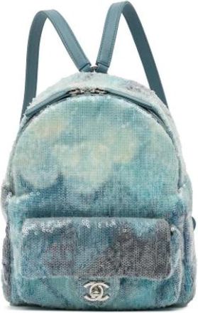 Chanel Pre-owned Mesh Sequin Backpack - Dames - Vintage Rugzakken - Blauw - ONE Size - Leer - Vintage