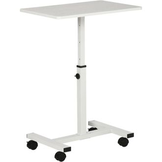 HOMCOM Mesa Auxiliar Con Ruedas Mesita Lateral Para Sof&aacute; Cama Con Altura Ajustable Marco De Metal Y Frenos Para Dormitorio Sal&oacute;n 60x40x52,5-84 Cm