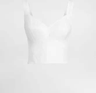 Dolce & Gabbana Shaper Corset Bustier In Lace And Jacquard - Woman Shirts And Tops White 40