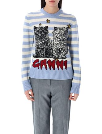 Ganni Striped Graphic Cat Jumper