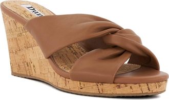 Dune London Womens Dune Kacee Twist Knot Wedge Mule Sandals in Tan