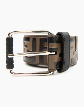 Fendi Mens Fendi Ff Full Logo Belt Black/brown - Size: 90CM