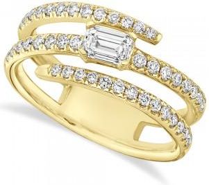 Allurez Diamond Emerald Cut Wrap Around Statement Ring 14k Yellow Gold (0.88ct)