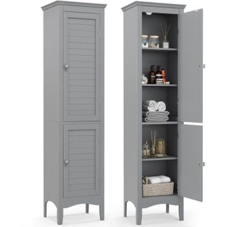 Costway 5-Tier Bathroom Tall Cabinet Slim Freestanding Storage Organizer Cupboard Grey