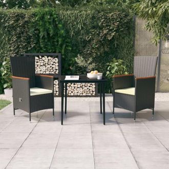 vidaXL Juego De Comedor De Jard&iacute;n 3 Piezas Con Cojines Negro Vidaxl