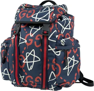 Gucci Sherry Line Navy Red Color Nylon Backpack (Pre-Owned)