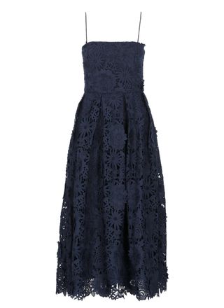 Rotate 3D Floral Lace Flared Midi Dress