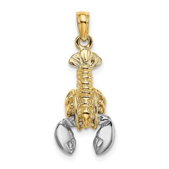 Diamond2Deal 10k Yellow Gold Rhodium 2-D Moveable Lobster Charm Pendant