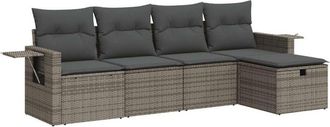 vidaXL Vidaxl - Juego De Sof&aacute;s Jard&iacute;n Con Cojines 5 Pzas Rat&aacute;n Sint&eacute;tico Gris