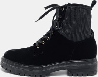 Gianvito Rossi Black Fabric And Velvet Combat Boots