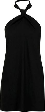 Erika Cavallini Semi Couture Zwarte Korte Jurk met Striknek - Dames - Korte kleedjes - Zwart - XS - Linnen - Kleedjes