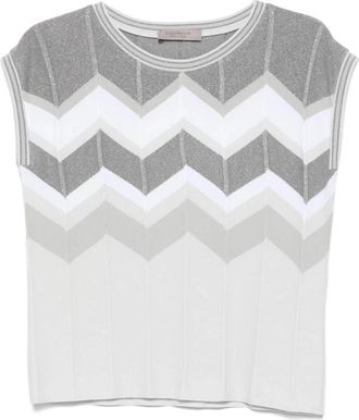D.exterior Metallic Chevron-Gebreid Vest - Heren - Spencers - Grijs - L - Polyester - Truien & Vesten
