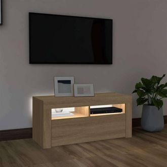 Berkfield Home TV Cabinet with LED Lights Sonoma Oak 90x35x40 cm in Light Oak | Size: 90 x 35 x 40 cm