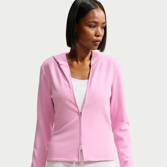 Nike Womens Nike Sportswear Chill Knit Slim Long-Sleeve Full-Zip Top in Pink | IM8379-621