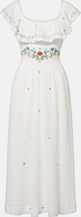 Rixo Abito midi Ebony in cotone con ricamo