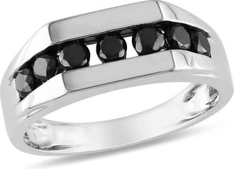 Amour 1 CT TW Mens Channel Set Black Diamond Ring In Sterling Silver