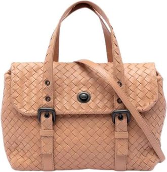 Bottega Veneta Pre-owned Woven Satchel - Dames - Vintage Handtas - Beige - ONE Size - Leer - Vintage
