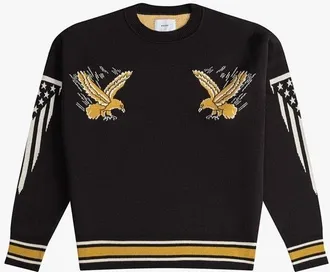 Rhude MenS Black Gold Cashmere Knit Crewneck Sweater, Size L