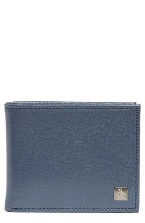 Original Penguin Saffiano Bifold Leather Wallet in Navy001 at Nordstrom Rack