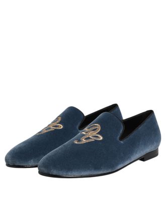 Dolce & Gabbana Blue Velvet Logo Loafer - Blue