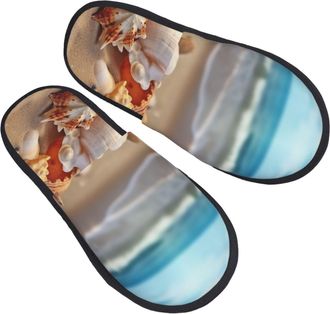 Generic Cotton Slippers Seashells On The Sandy Beach Cotton Sliders Soft Slippers For Hotel Big Kid Indoor L