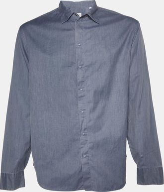Armani Blue Striped Cotton Long Sleeve Shirt