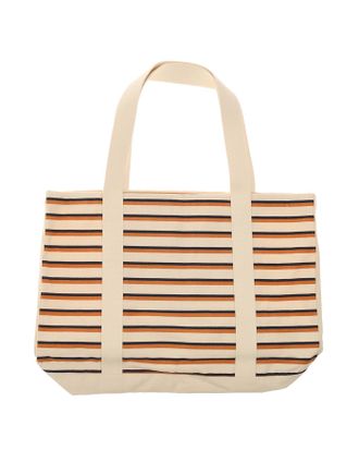 Maison Kitsun&eacute; Coffee Cup Striped Canvas Tote Bag - Beige