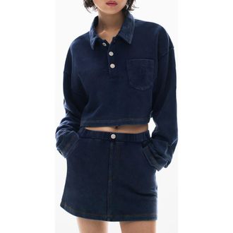 Desigual Cotton Crop Polo Sweatshirt in Navy at Nordstrom, Size Medium