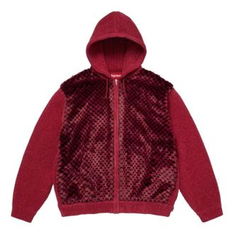 SUPREME SS26 Checkerboard Faux Fur Zip Up Hooded Sweater Red SUP-SS26-127-RED