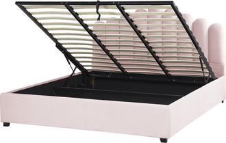 Beliani Cama Con Almacenaje De Terciopelo Rosa Negro 180 X 200 Cm Somier Listones Vincennes