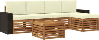 vidaXL Conjunto De Sof&aacute;s De Exterior 6 Uds. Natural Y Crema Vidaxl