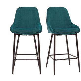 Miliboo Sgabelli da bar in tessuto velluto blu petrolio e metallo nero H65 cm (set di 2) HOLO