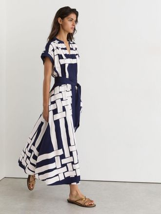 Reiss Petite Scarf-print Belted Midi Dress, 10