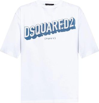 Dsquared2 Tops, Heren, Wit, XL, Wit Logo Print Korte Mouw T-shirt