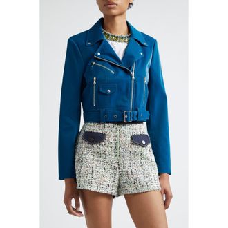 Cinq à Sept Zoe Embossed Faux Leather Moto Jacket in Ink Blue at Nordstrom Rack, Size X-Small