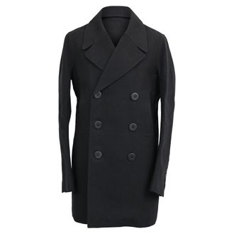 Rick Owens Double-Breasted Peacoat in Black Wool