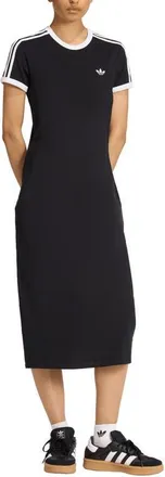 adidas Originals 3-Stripes Stretch Cotton Midi Dress in Black/white at Nordstrom, Size X-Small