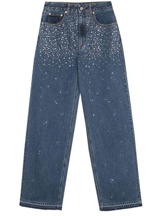 Alessandra Rich wide-leg rhinestone-embellished jeans - Blue